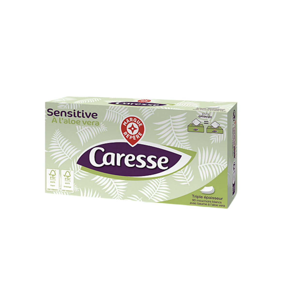 Mouchoirs blancs 3 plis Caresse Boîte mouchoirs papier x90